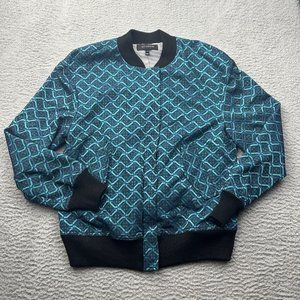 St John Printed Bomber Collar Teal Blue Green Size Small Women’s Jacket